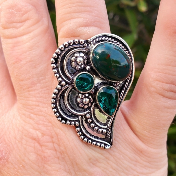 New Bloodstone & Peridot 925 Silver Ring. - Picture 4 of 16